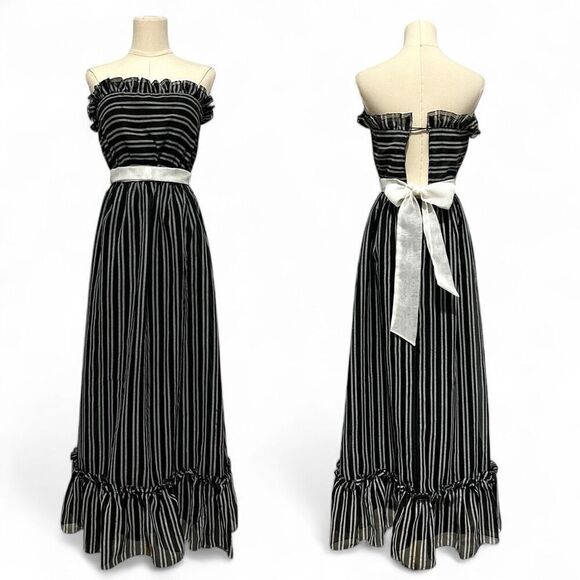 Vintage Saks Fifth Avenue Stripe Strapless Maxi Dress XXS Prom Formal Event Gala - Picture 1 of 10